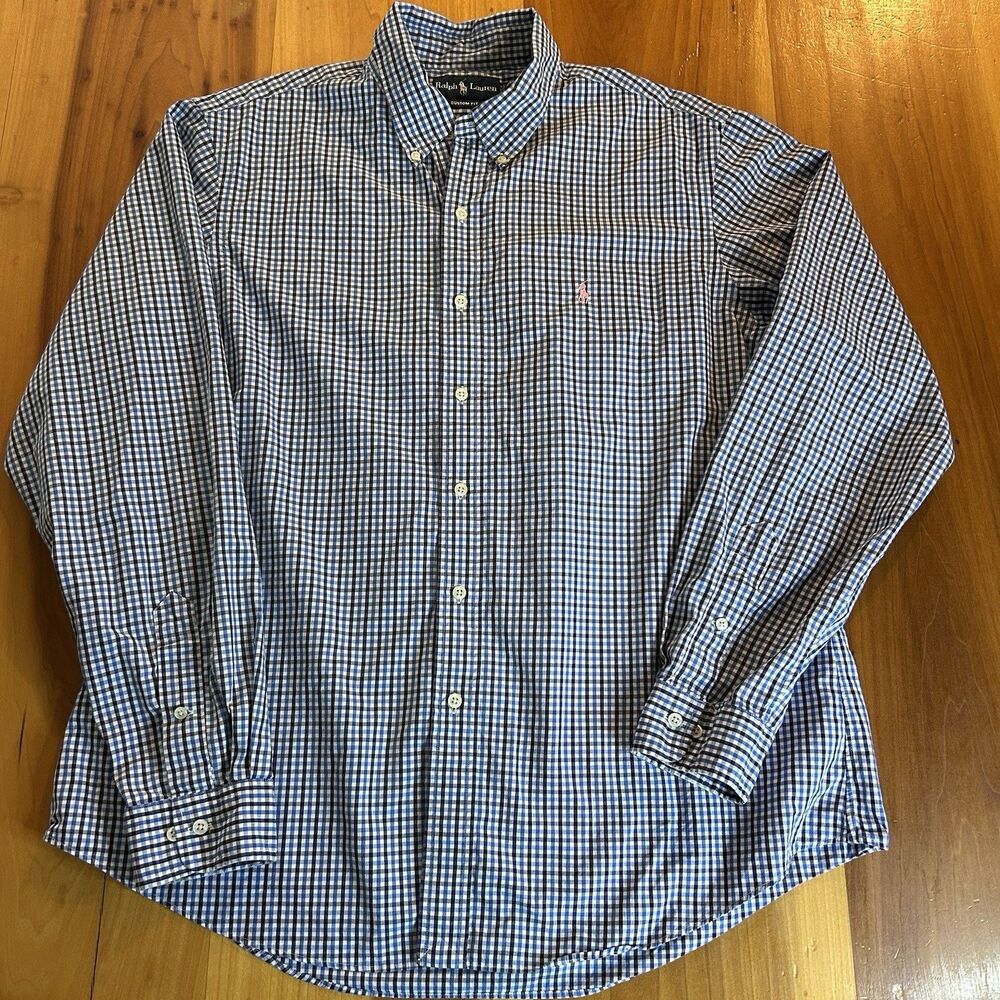 Ralph Lauren Custom Fit Men’s Button Down Shirt. XL. Long Sleeve. Blue Plaid